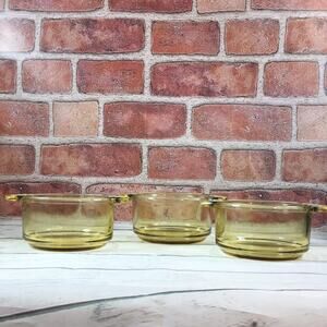 3 Vintage Fortecrisa Bakeware Amber/Yellow Ramekins with Handles Made in Mexico